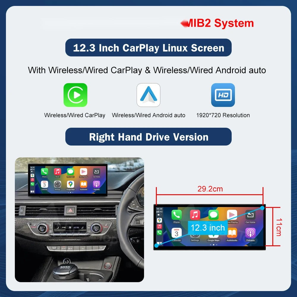 12.3" CarPlay & Android Auto Display for A4/S4/A5/S5 (2014-2019)