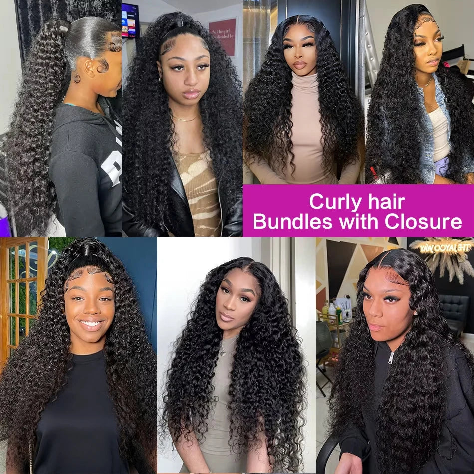 PD 30 32 36 40 Inch Deep Wave Human Hair Bundles Brazilian Remy Unprocessed Weaving Curly Hair Bundles 1 2 3 4 Extensions Deals
