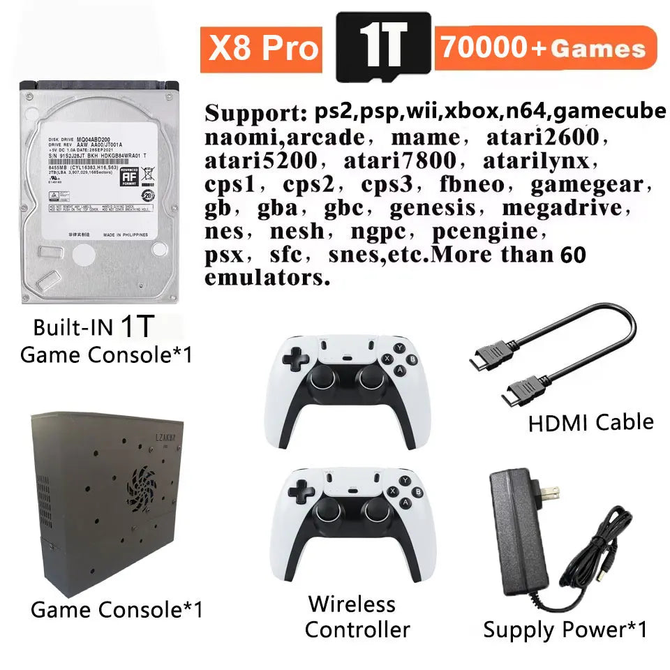 Super Game Console X8 Pro 70000+ Games I3-3110M For Wii PS2 DC PSP GAMECUBE 500G Loaded Console Windows 11and Batocera