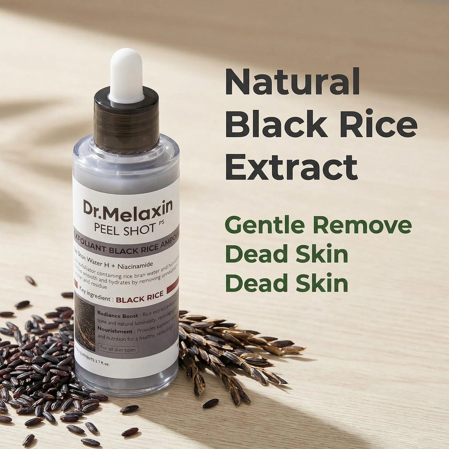 Black Rice Exfoliating Ampoule 80ml, Rice Water Extract, AHA BHA, Niacinamide, All Skin Types