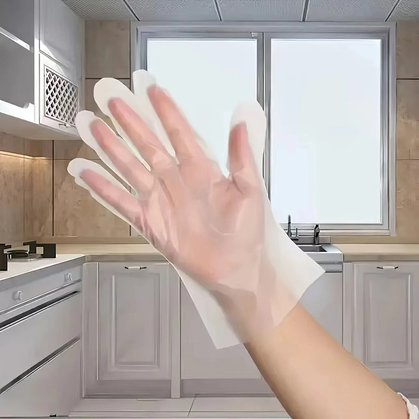 100 Pairs of Disposable Transparent Gloves, Waterproof Plastic, Flexible Design, Suitable for Kitchen, Bathroom, Pet Care