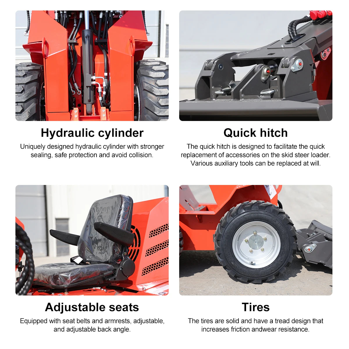 HUAYEE mini skid steer loader is equipped with a 23-horsepower engine and is suitable for construction and landscaping.