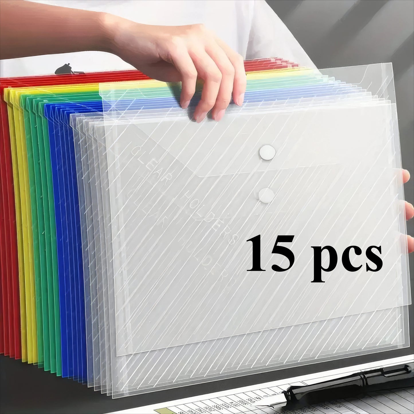 Colorful Folding File Bags with Snap Button – Document Organizer for Office, School & Home (5/10/15 Pack)