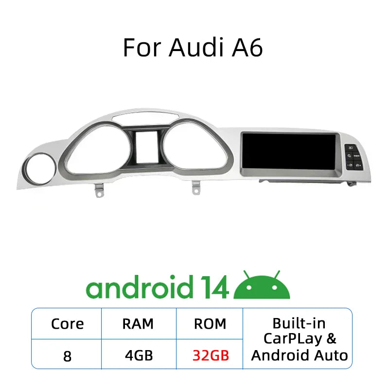 Nunoo Android 14 CarPlay Car Radio Player For Audi A4 A5 A6 Q7 MMI 2G Basic Red Screen GPS Navi Multimedia Stereo WiFi