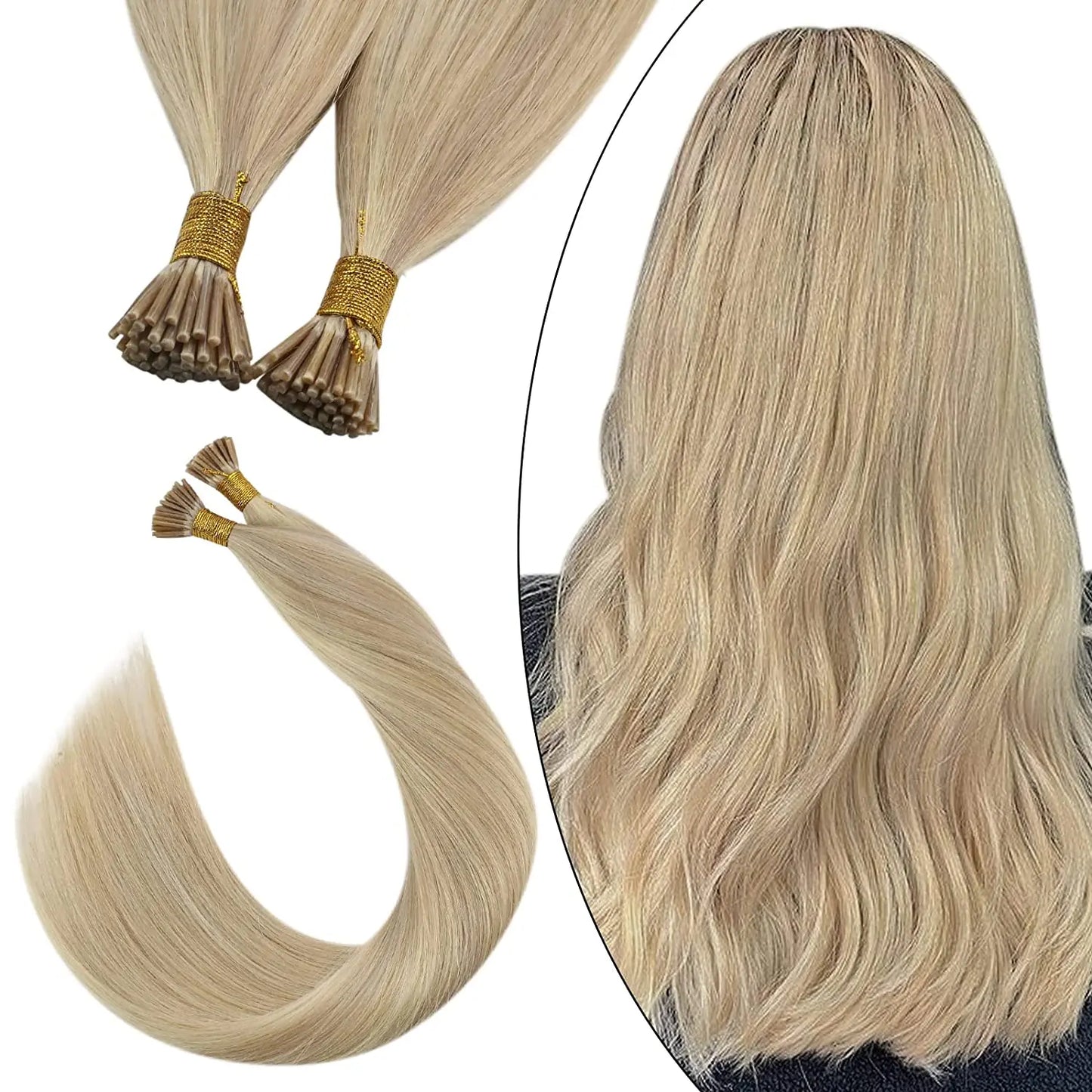 Ugeat I Tip Hair Extensions Pre Bonded Hair Remy Fusion Hair 14-24 Inch 40g/80g Straight Stick Tip Human Hair