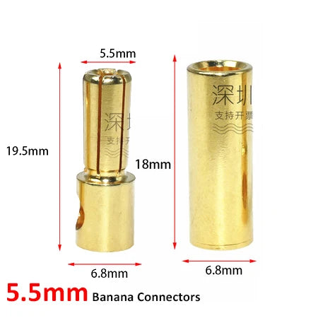 10pair/lot 2.0/3.0/3.5/4.0/5/5.5/6/6.5/8mm Gold Bullet Banana Connectors Plug For Lipo Battery RC ESC Motor DIY Accessories Toy