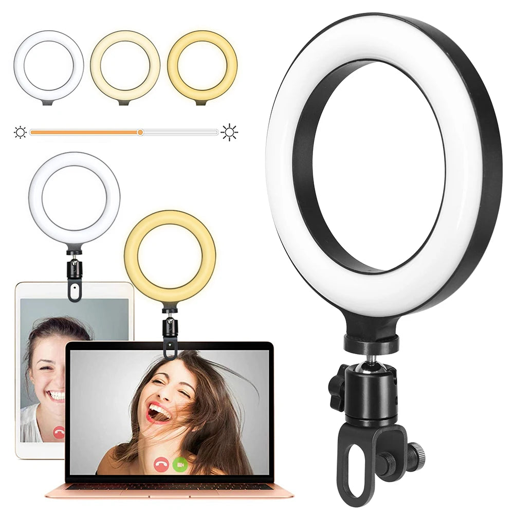 6.3 Inch USB Clip-On LED Ring Light for Selfies & Video Calls