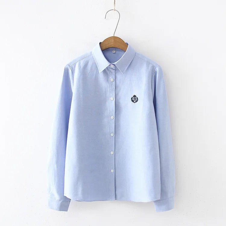 Women's Embroidered Long Sleeve Shirt - Simple Collared Blouse - photo 9