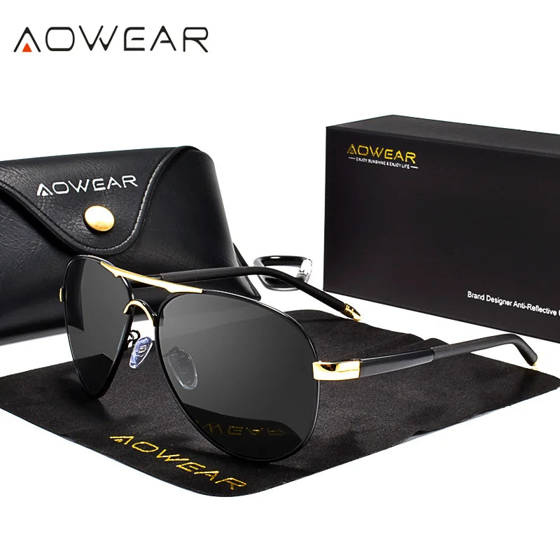 AOWEAR Polarized Aviator Sunglasses — Mirror Coating, Unisex