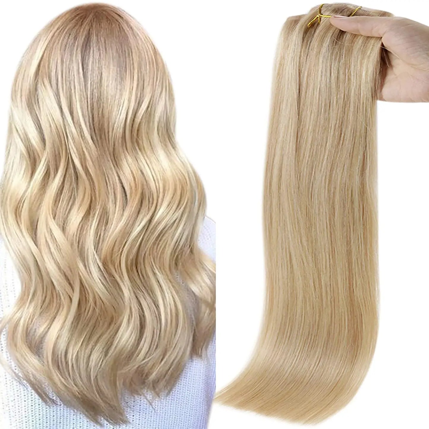Full Shine Seamless Clip in Human Hair Extensions 8Pcs 100g&80g Pure Color Blond Hair Pu Clip on Remy Extension Skin Weft