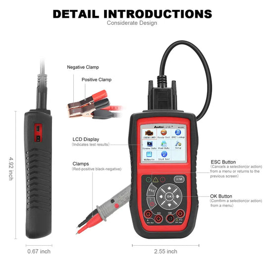 Autel AL539B Auto Code Reader Electrical Battery Tester for 12 Volts Batteries EOBD OBD 2 OBD2 Scanner Original Free Shipping