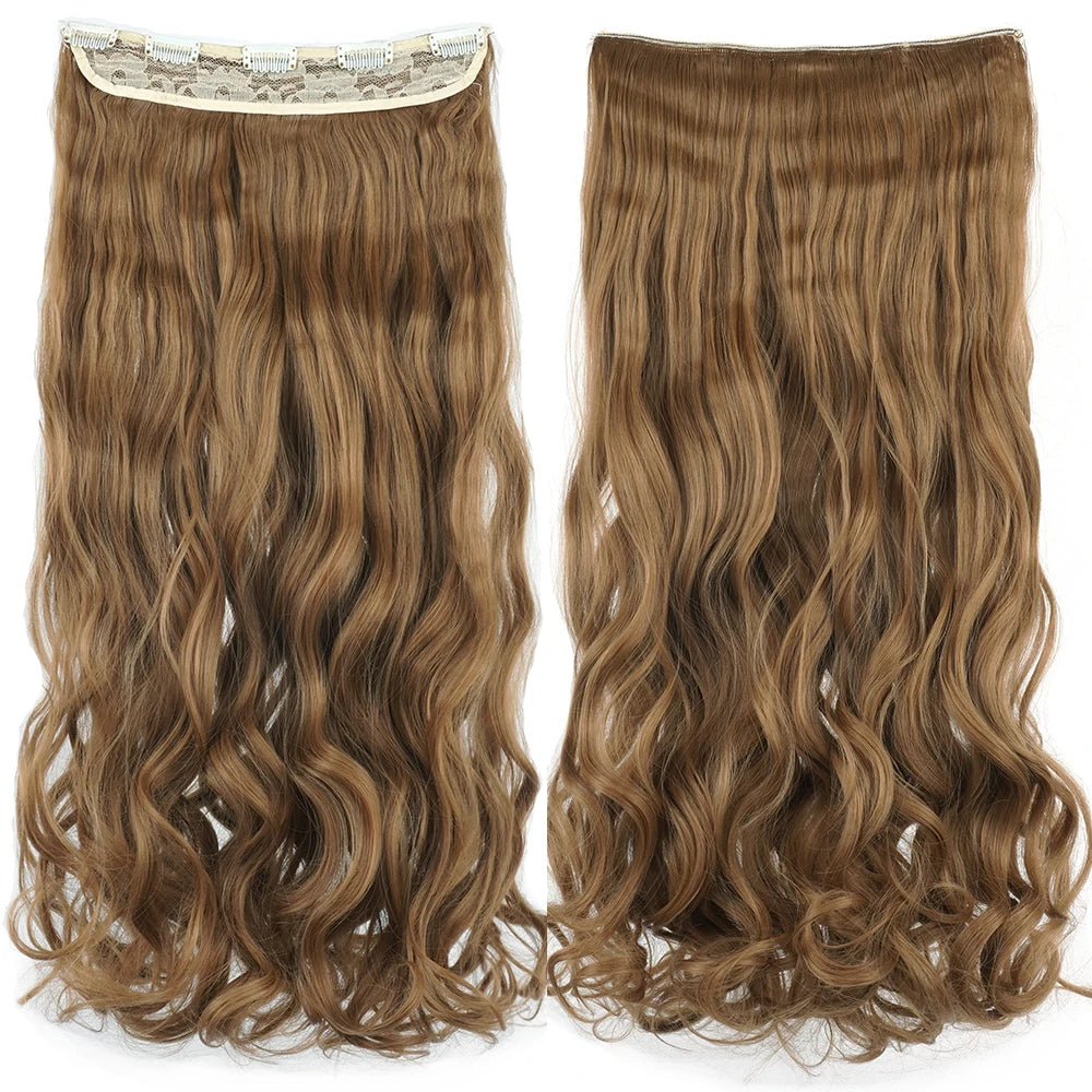 Soowee 24'' 28'' Synthetic Hair Charms Clip In Hair Extensions Dirty Blonde Fake Brown Curly Hair Pieces for Women