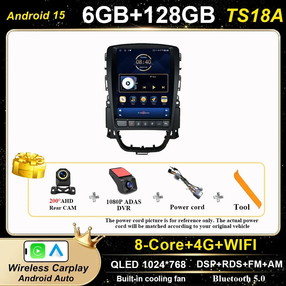 Car Stereo with Apple CarPlay & Android Auto, Compatible with Opel Astra J, Vauxhall & Buick Verano