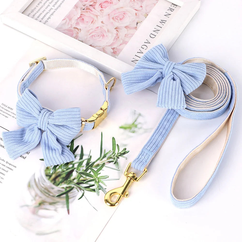 Velvet Bow Dog Collar & Leash Set - Soft Puppy Walking Set - photo 10