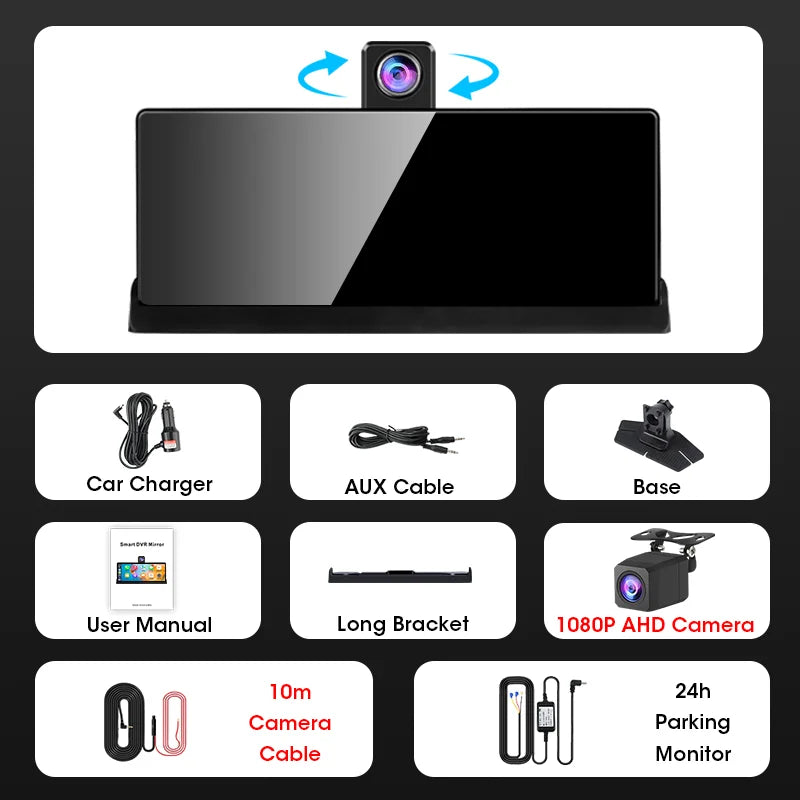 10.26" 4K Dash Cam with Wireless CarPlay & Android Auto — GPS Navigation, 5G WiFi, Rear-View Camera