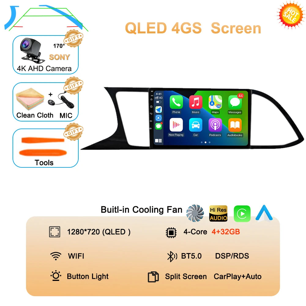 Android Car Stereo for Seat Leon 3 MK3 (2012–2020) — CarPlay, Android Auto, GPS, 4G, 360° Camera Ready