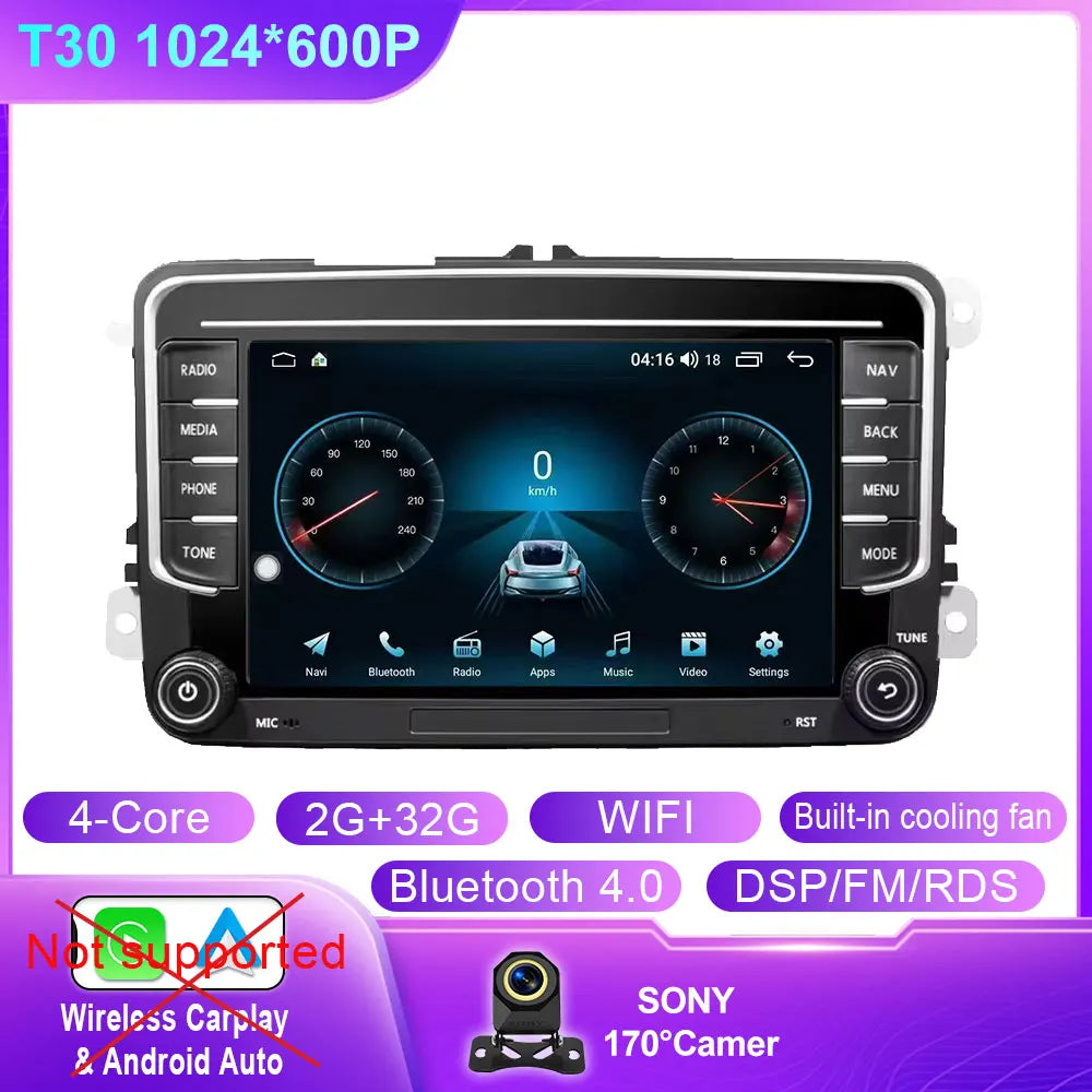 Car Stereo with Apple CarPlay & Android Auto, Compatible with VW Golf 5 6, Skoda Octavia, Passat B6, Polo & Jetta