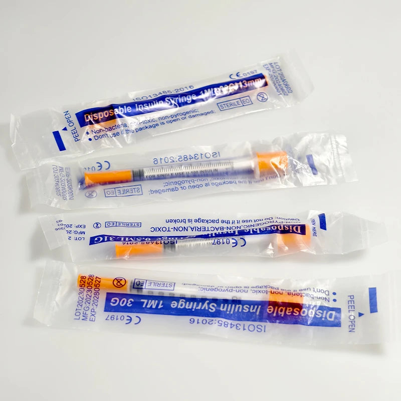 100pcs 1ml/cc Disposable Sterile Orange Insulin Syringe With 30G 8mm Needle, Individually Packed for Feeding Pets