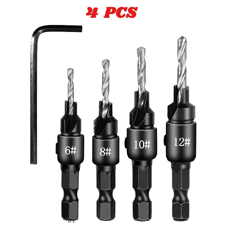 4/5 PCS Woodworking Countersunk Head Drill And Chamfering One Piece Hexagonal Handle Countersunk Fried Dough Twist Drill