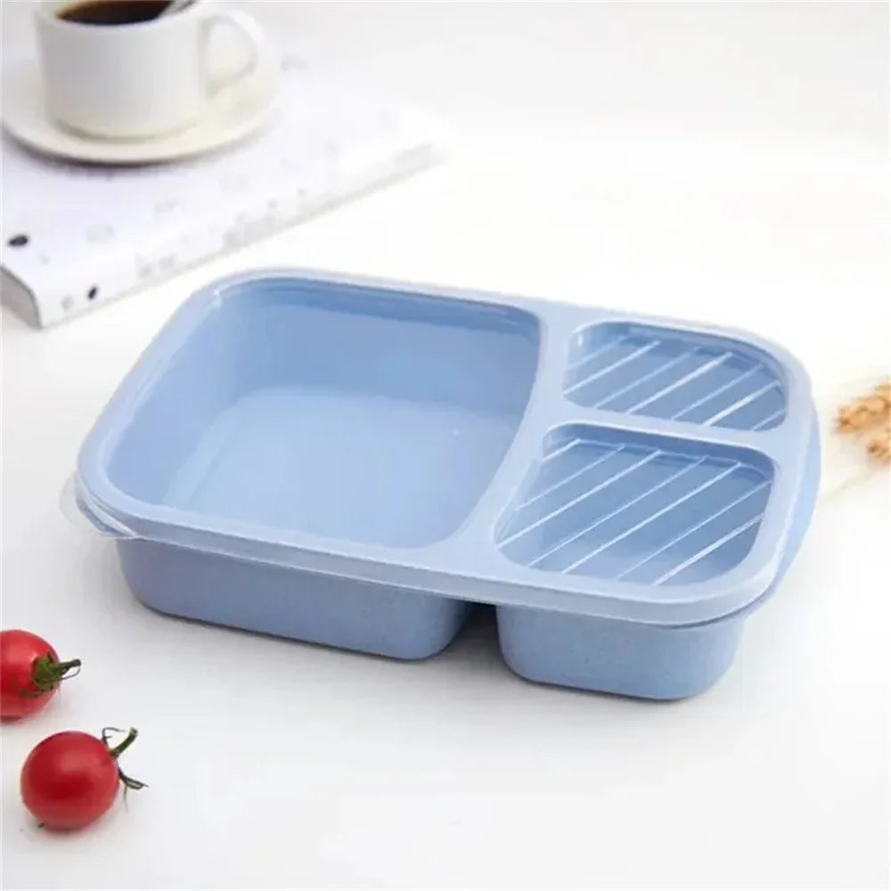 Bento Lunch Box Set 3 Compartment Food Storage Containers Wheat Straw Meal Prep Lunch Box Plastic Food Storage Container