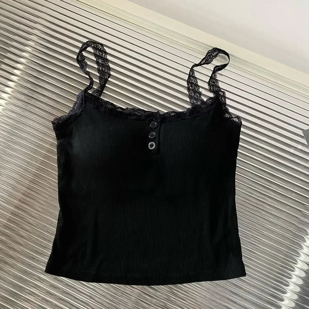 Women's Knit Tank Top — Padded Lace Camisole Crop Vest