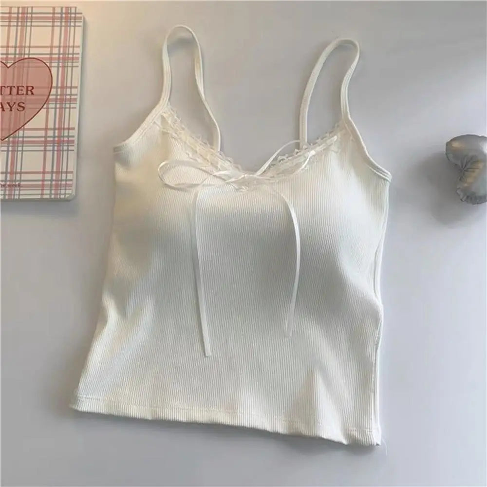 Solid Color Underwear Lace Edge Sexy O Neck Tube Top Chest Female Soft Brassreie With Chest Pad Lace Strap Patchwork Camisole
