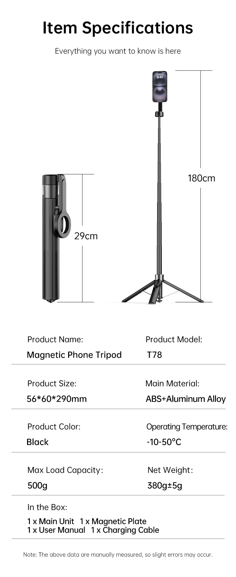 Double-side Magnetic Phone Selfie Stick with Remote Auto-Open 1.8m Extendable Tripod for iPhone 17 16 15 Pro Live Streaming Vlog