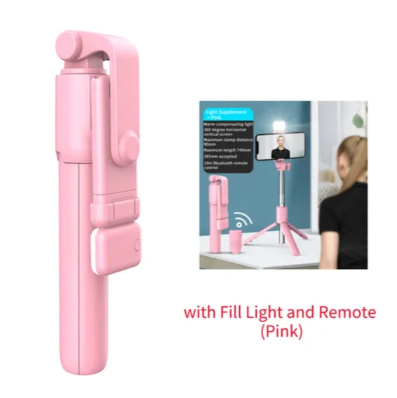 Wireless Selfie Stick with Tripod Stand and Light, Bluetooth Remote, Extendable for iPhone, Mobile Phone, TikTok Live Streaming