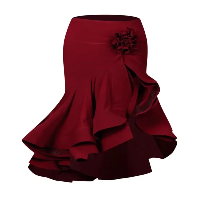Girls burgundy Latin dance top and skirt set