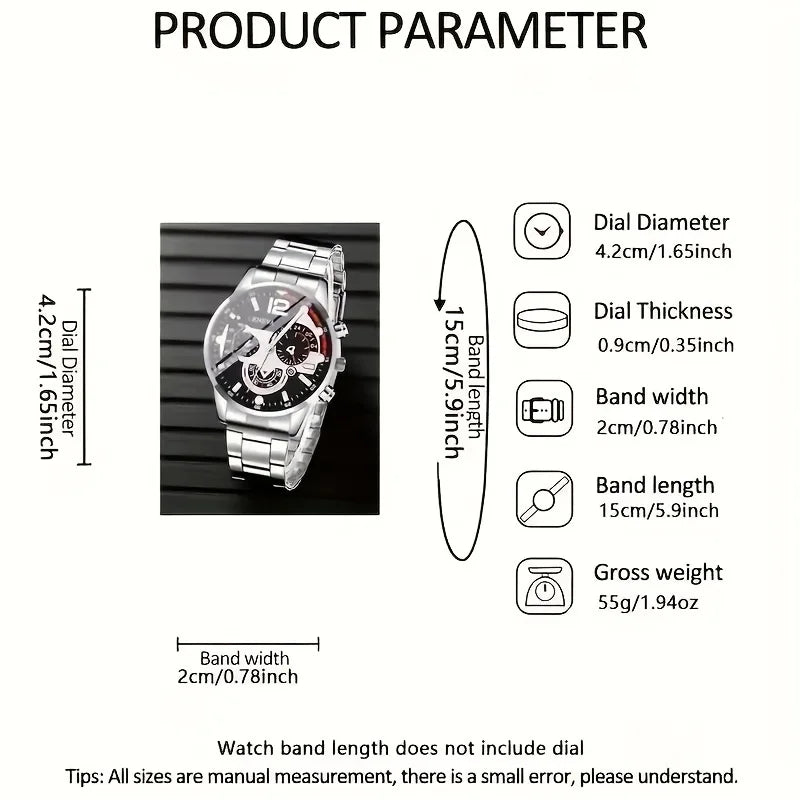 4pcs Fashion Men's Quartz Watch Set Decorative Three-eye Dial Men Business Watches Relogio Masculino(Without Box)