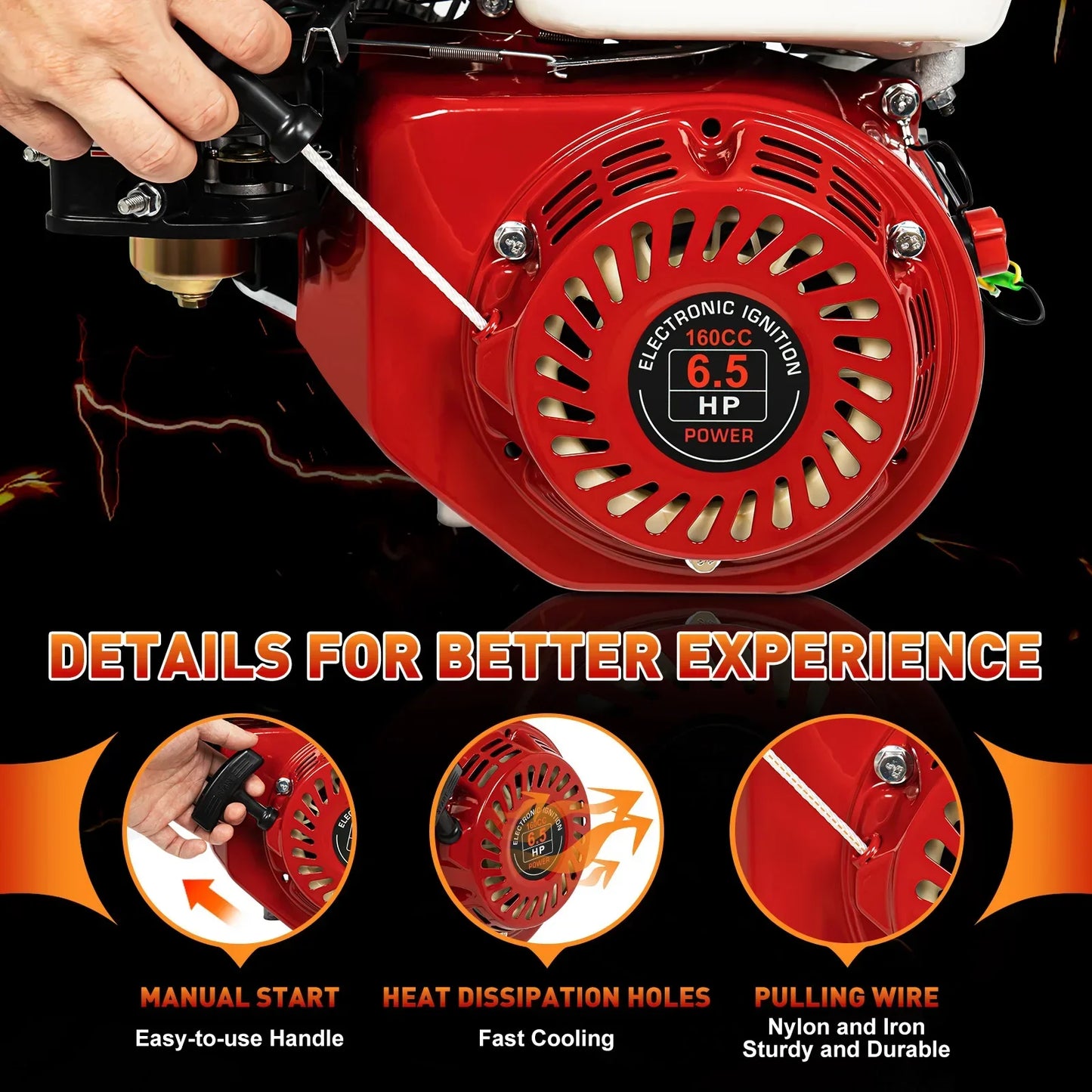 6.5HP 4-Stroke Gas Engine for Honda GX160 OHV Pull Start Air Cooling System 200cc