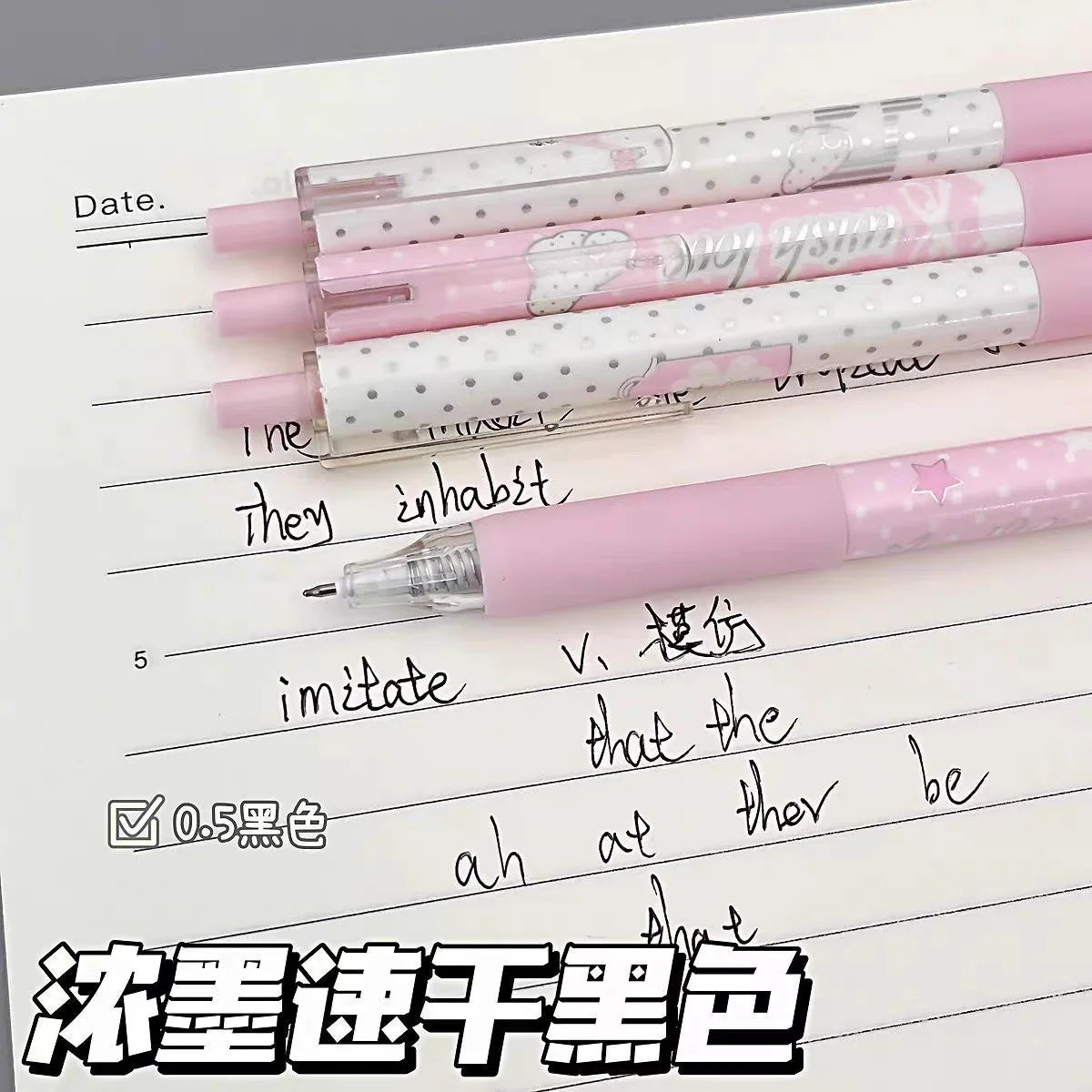 4pcs Angel Wings Press Pen High Value Korean Ins Wind Quick Drying Black St Head Student Exam Brush Pen Kawaii Pens