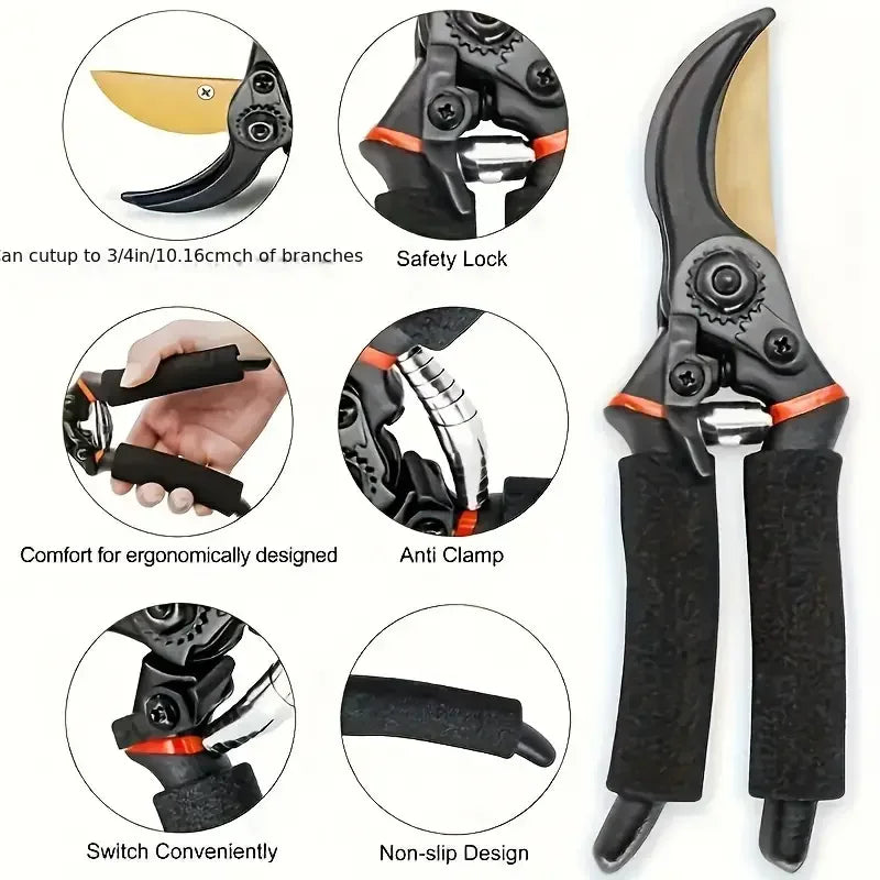 【Effort-Saving Design】Gardening Scissors Branch Pruner, Fine Craftsmanship Garden Pruning Shears, Fruit Tree Pruner, Household Landscaping Pruning Tool, Heavy-Duty Sk5 Blade Pruning Shears