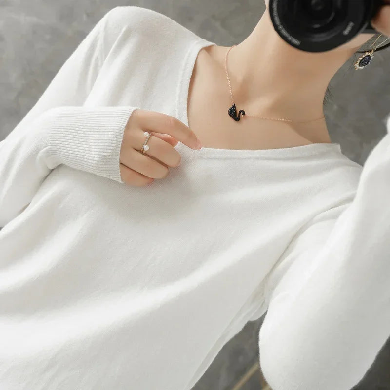 Women Sweater 2026 Spring Autumn Warm Winter Slim Fit Bottoming Shirt V-neck Korean Knitted Tops Casual High Strecth Jumpers
