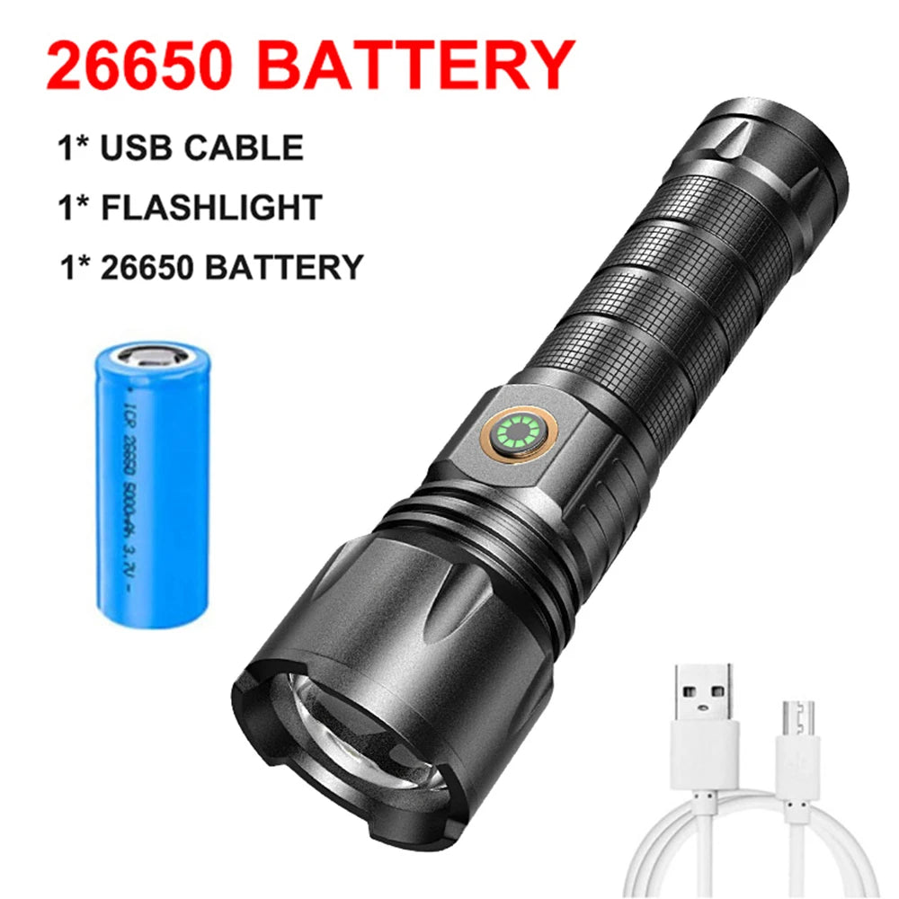 USB Rechargeable 30W High Power LED Flashlight Waterproof 5 Modes Tactical Torch Super Long Shot for Outdoor Camping