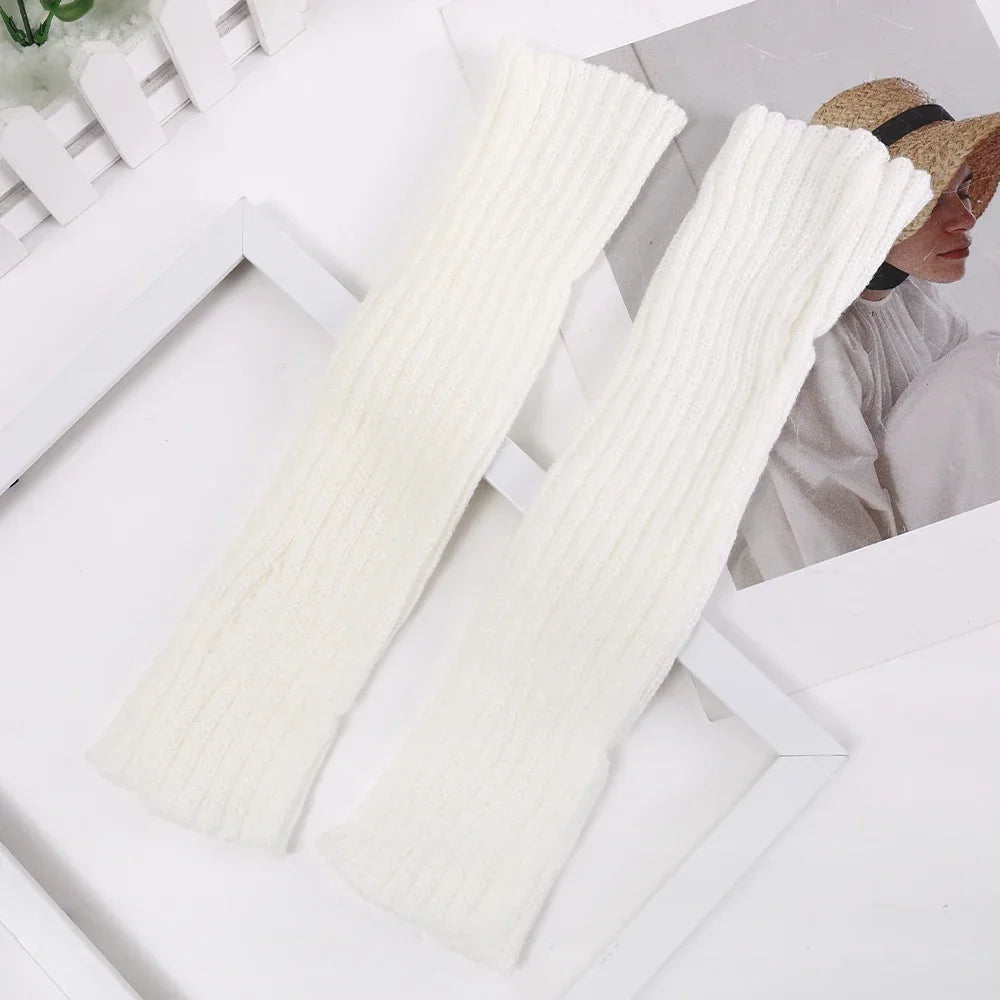 Women's Long Fingerless Knit Gloves - Arm Warmer Sleeves - photo 14