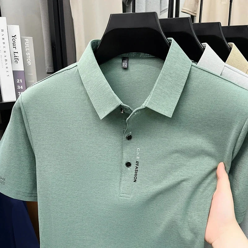 Men's Slim-Fit Polo - Subtle Cuff Print, Breathable Three-Button