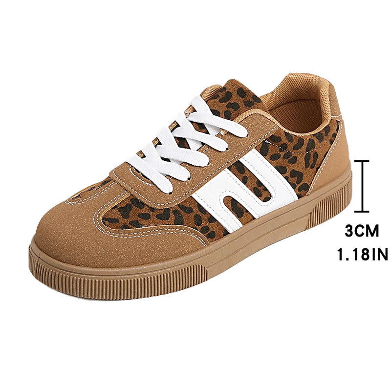 Brown Leopard Platform Sneakers for Women — Non-Slip Thick-Sole Trainers, Plus Size