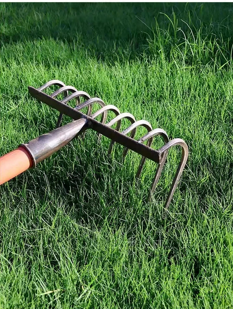 Multifunctiona steel rake Manganese Steel Durable Laborsaving Agricultural Nine-tooth Nail Rake for raking grass, loosening soil