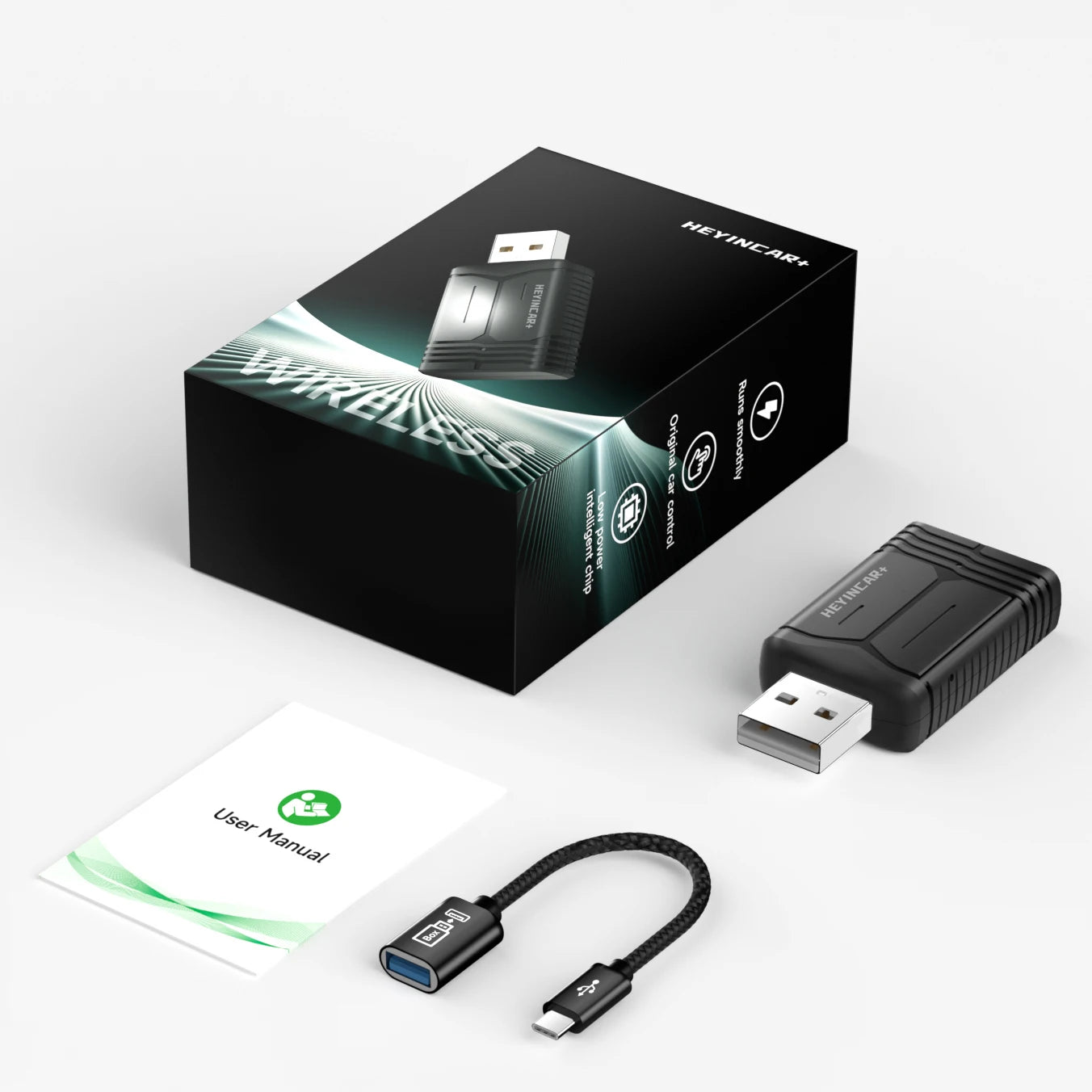 HEYINCAR Wireless CarPlay Dongle & Android Auto Adapter — Smart AI Box for Wired-CarPlay Cars