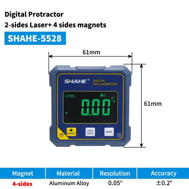 SHAHE Rechargeable Digital Angle Finder with Dual Laser- 4-Side Magnetic Inclinometer Woodworking Measuring Tool Level Box