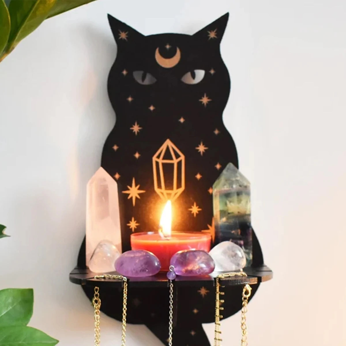 Cat Silhouette Wooden Wall Shelf - Crystal Display – photo 7