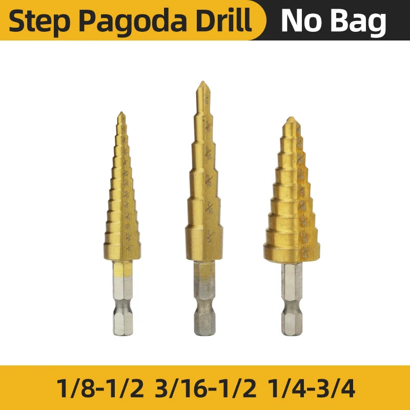 TOOLEYE HSS Titanium Step Drill Bit Set — Stepped Drills for Metal & Wood