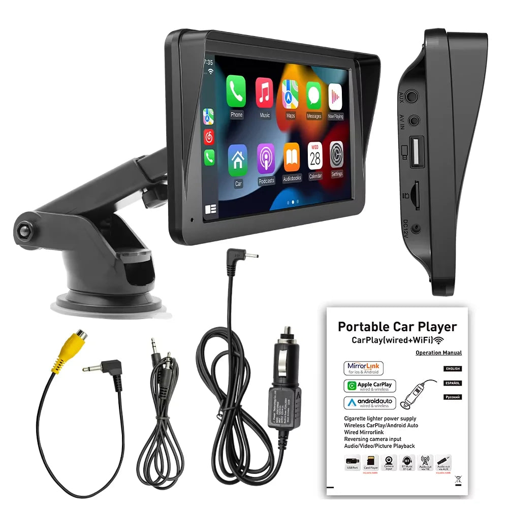 BQCC 7" Portable Car Stereo — Wireless CarPlay & Android Auto Touchscreen, Universal Fit