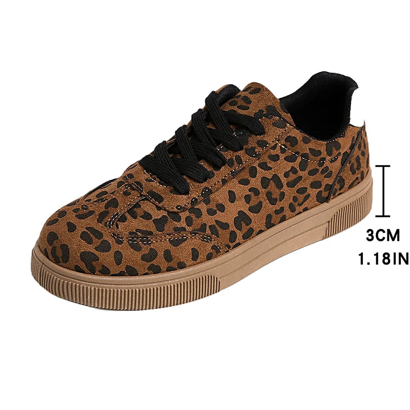 Leopard-Print Platform Sneakers for Women — Lace-Up Non-Slip Sport Shoes, Plus Size