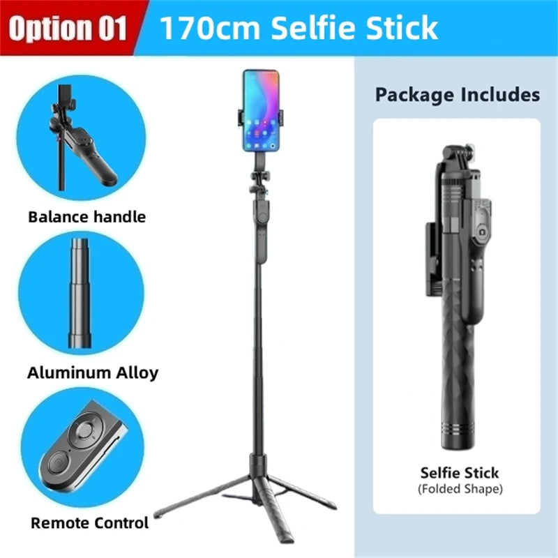 2025 New 1750mm Wireless Selfie Stick Tripod Stand Foldable Monopod With Led Light For Smartphones Balance Steady Shooting Live