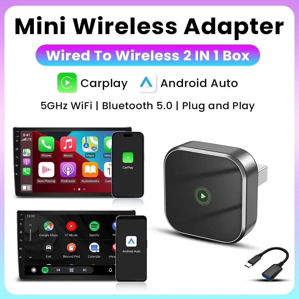 2in1 Wireless CarPlay Dongle Wired to Wireless Android Auto Car Radio Type-C USB Plug and Play for Audi Toyota VW Benz for OEM