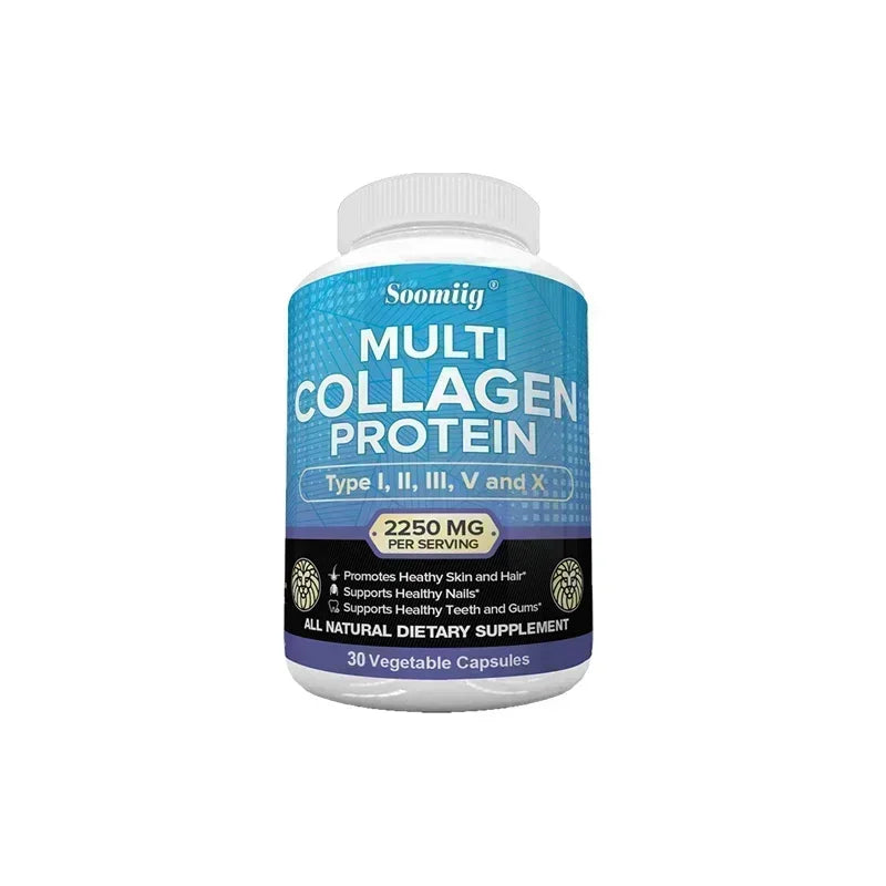 SOOMIIG Multi-Collagen Peptides Capsules – Types I II III V X | Hair, Skin, Nails, Joints & Gut Health | Gluten Free, Non-GMO | 30/60/120 Count