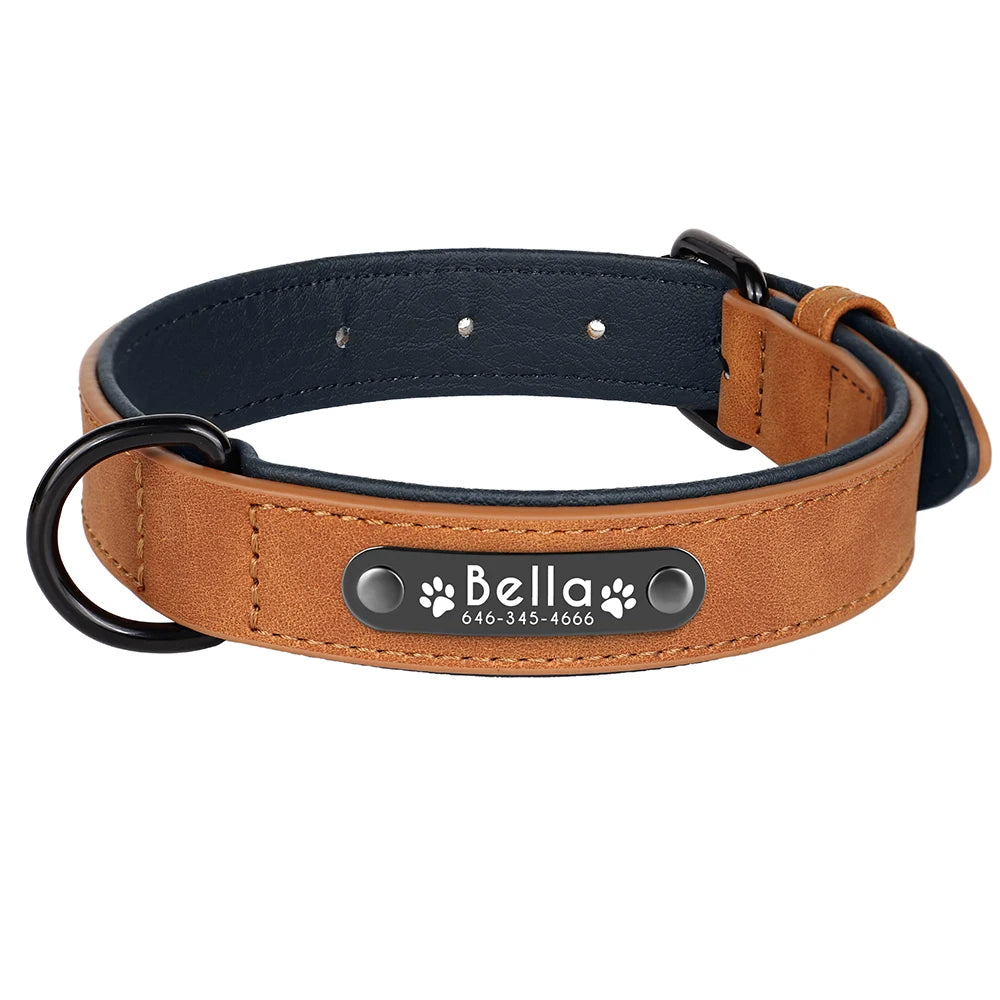 Personalized PU Leather Dog Collar Soft Padded Pet Dog Collars Engraved Name Paw Durable Necklace for Small Medium Large Dogs