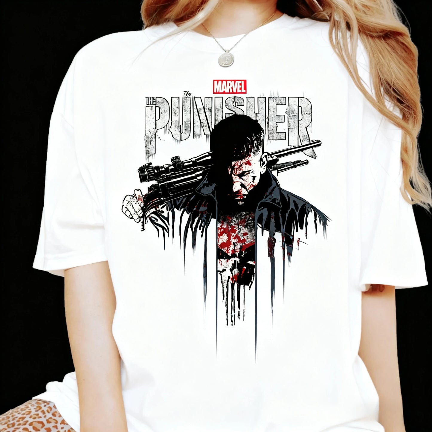 Marvel 2026 New Marvel Punisher Skull Logo Print Stylish High Quality Unisex Short Sleeve Casual Plus Size T-Shirt